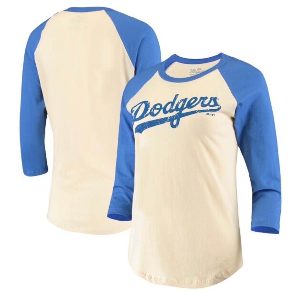 Women's Los Angeles Dodgers Majestic Threads 3/4-Sleeve Raglan T-Shirt, NWOT